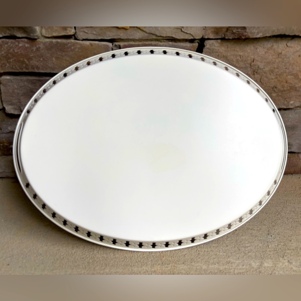 Decorative Cream Metal Serving Tray w/ Cutout Edge Handles | Farmhouse Cottage - Picture 3 of 5